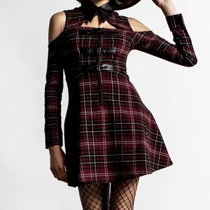Killstar Chaotica Blood Tartan Shirt Dress